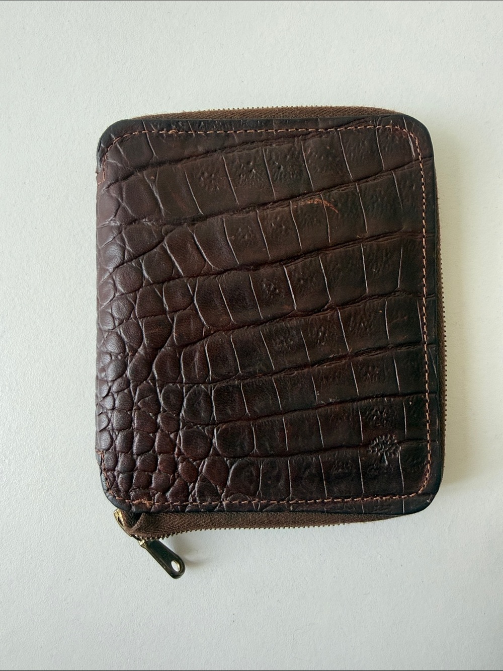 Brown Croc-Embossed Zip Wallet